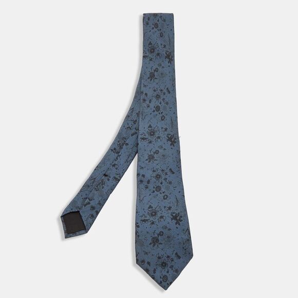 Gucci Blue Floral Print Silk Skinny Tie - Picture 1 of 3